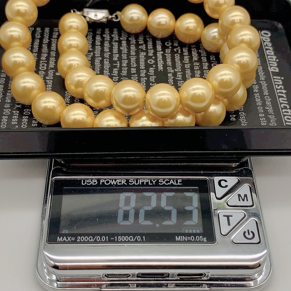 12mm Shell Golden Faux Pearl on Sterling Silver 925 Clasp - Picture 10 of 10